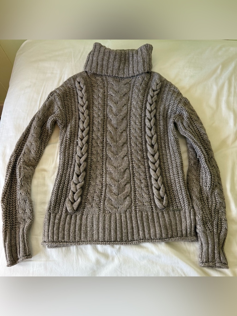 Cozy Cable Knit Turtleneck Sweater - Taupe